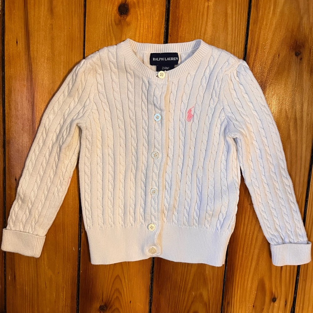 🌸 3 for $25 Ralph Lauren White Cable Knit Cardigan Sweater